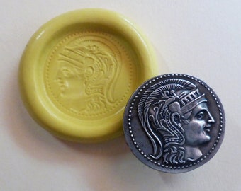 Silicone mold, Ancient Greek coin replica, flexible silicone push mold, PMC, resin, fimo, Sculpey, jewelry mold V21