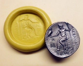 Silicone mold, Ancient Greek coin replica, Alexander the Great, flexible silicone push mold, PMC, Art Clay Silver, jewelry mold G8