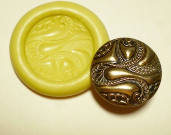 Antique button mold- flexible silicone push mold, swirl pattern, PMC, Art Clay Silver, fimo, Sculpey, jewelry mold B9