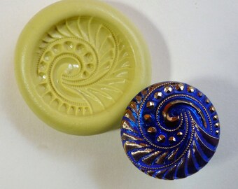 Button mold- Spiral, flexible silicone push mold, PMC, Art Clay Silver, fimo, Sculpey, jewelry mold W2