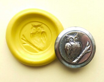 Antique button mold- Owl on a branch, flexible silicone push mold, PMC, Art Clay Silver, fimo, Sculpey, jewelry mold Q2