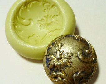 Antique button mold- flower,floral, flexible silicone push mold, PMC, Art Clay Silver, fimo, Sculpey, jewelry mold P17