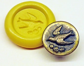 Antique button mold- Flying Bird, flexible silicone push mold, PMC, Art Clay Silver, fimo, Sculpey, jewelry mold Z5