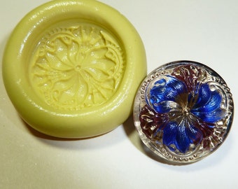 Antique button mold- Flowers, floral, flexible silicone push mold, PMC, Art Clay Silver, fimo, Sculpey, jewelry mold N8
