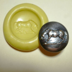 Antique button mold- flexible silicone push mold, Horse, PMC, Art Clay Silver, fimo, Sculpey, jewelry mold B10