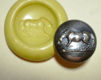 Antique button mold- flexible silicone push mold, Horse, PMC, Art Clay Silver, fimo, Sculpey, jewelry mold B10