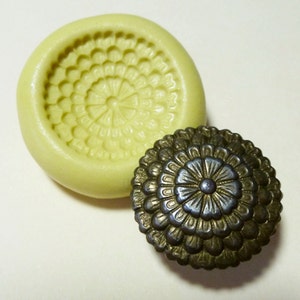 Antique button mold- Flower, flexible silicone push mold, PMC, Art Clay Silver, fimo, Sculpey, jewelry mold T20