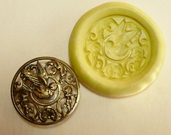 Antique button mold-openwork, bird, flexible silicone push mold, PMC, Art Clay Silver, fimo, Sculpey, jewelry mold H10