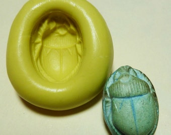 Antique button mold-Scarab,  flexible silicone push mold, PMC, Art Clay Silver, fimo, Sculpey, jewelry mold D11