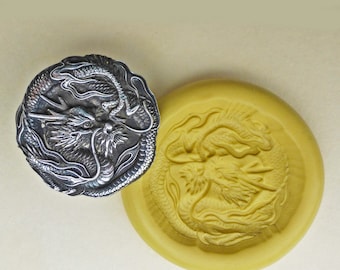 Antique button mold- Chinese Dragon, Dragon, flexible silicone push mold, PMC, Art Clay Silver, Sculpey, jewelry mold Z12