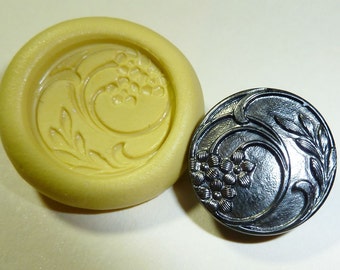 Antique button mold- flowers, floral, flexible silicone push mold, PMC, Art Clay Silver, fimo, Sculpey, jewelry mold P8