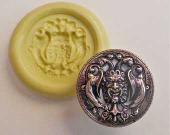 Antique button mold, Bacchus, Roman god of wine, flexible silicone push mold, PMC, Art Clay Silver, fimo, Sculpey, jewelry mold M2