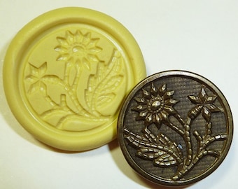Antique button mold- Flowers, floral, flexible silicone push mold, PMC, Art Clay Silver, fimo, Sculpey, jewelry mold C9