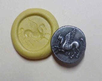 Silicone mold, Pegasus, Ancient Greek coin replica, flexible silicone push mold, PMC, Art Clay Silver, fimo, Sculpey, jewelry mold G2