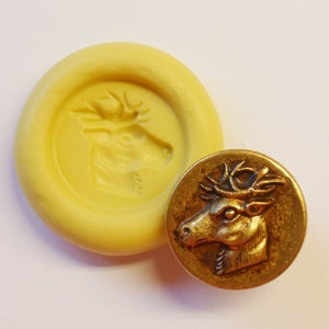 Antique button mold- Deer head, high relief, flexible silicone mold, PMC, Art Clay Silver, fimo, Sculpey, resin,ceramic, jewelry mold V11
