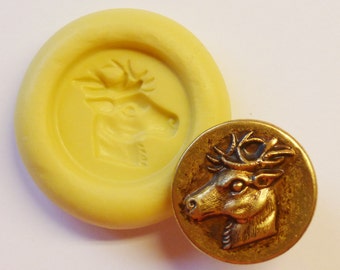 Antique button mold- Deer head, high relief, flexible silicone mold, PMC, Art Clay Silver, fimo, Sculpey, resin,ceramic, jewelry mold V11
