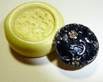 Antique button mold- Flowers, floral, flexible silicone push mold, PMC, Art Clay Silver, fimo, Sculpey, jewelry mold N5