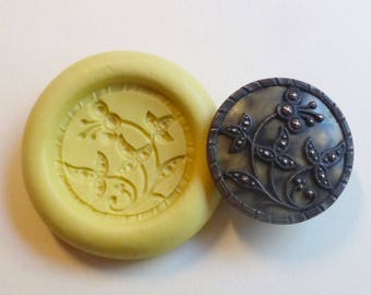 Antike Knopf form - Blumen, Blumen, flexible Silikon Push-Form, PMC, Art Clay Silber, Fimo, Sculpey, Schmuck Form V18