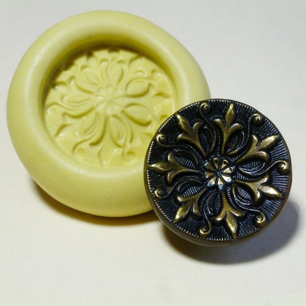 Antique button mold- Radiating pattern, flexible silicone push mold, PMC, Art Clay Silver, fimo, Sculpey, jewelry mold W4