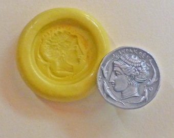 Silicone mold, Ancient Greek coin replica, flexible silicone push mold, PMC, Art Clay Silver, fimo, Sculpey, jewelry mold H22