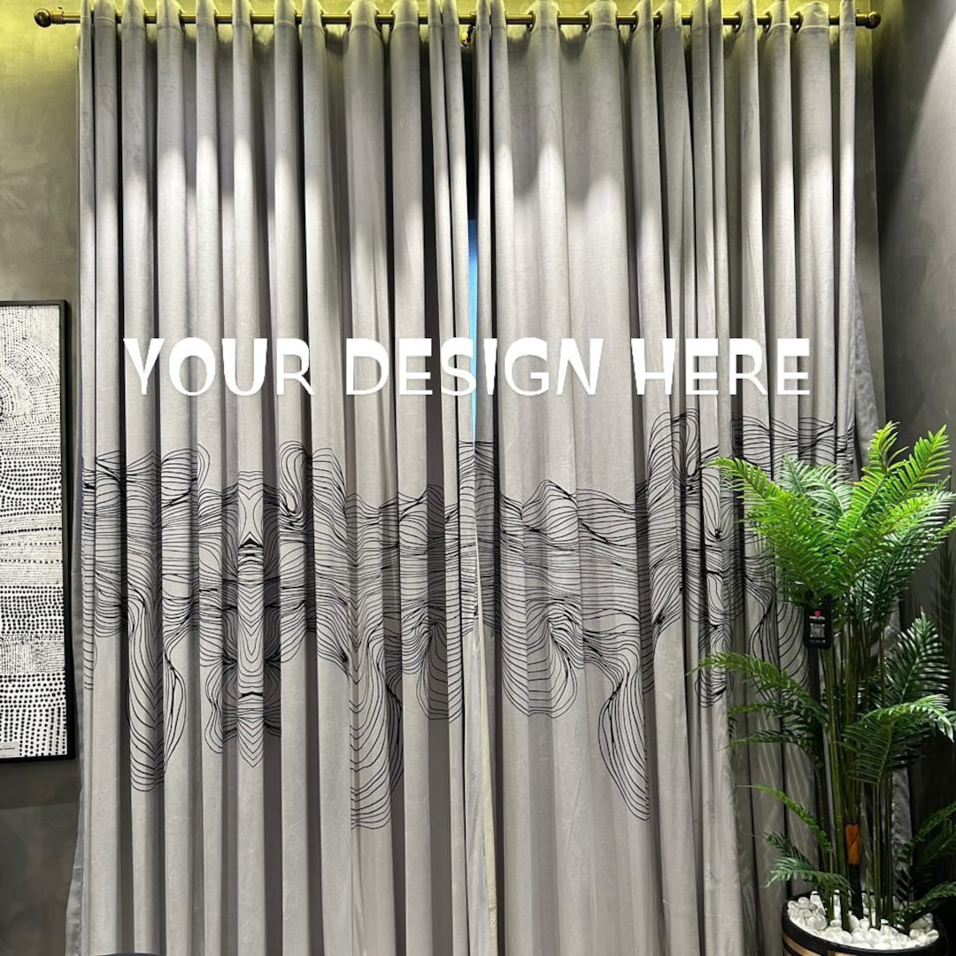 Velvet Print Curtains Custom Printed Blackout Curtains Living Room ...