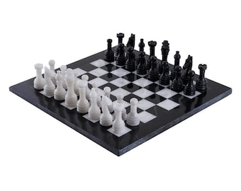 Premium Marmor Schachspiel Set Luxuriöses Handgefertigtes Schachbrett mit Geschnitzten Figuren Klassisches Schach Indoor Spiel Stein Schach Set für Zuhause und Büro