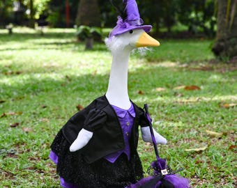 Halloween Witch Porch Goose Outfit for 23&quot; Lawn Goose Statue, Porch Goose Costume, Fall Porch Goose,Witch Costume, Halloween Décor