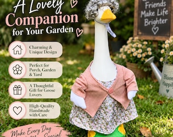 Goose Outfit for 23" Porch Goose, Mother's Day Goose Costume with Wig, Glasses, Outdoor Yard Decor