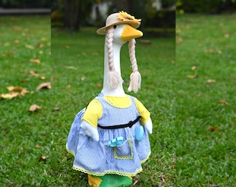 Gardener Goose Outfit for 23 Inch Porch Goose – Spring Garden Goose Costume with Dress, Hat & Accessories Outdoor Lawn Yard Decor