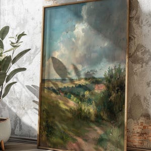 Pastoral Village Digital Print: Vintage Countryside Rolling Hills Art (Digital Download)