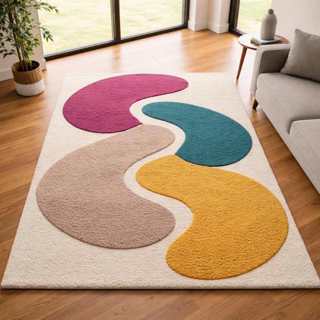 Colorful Abstract Tufted Area Rug – Modern Carpet With Organic Shapes ...