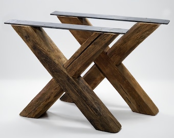 Rustic Oak A-Frame Table Legs, Reclaimed Wood Base, 70cm Height