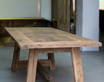 Reclaimed Oak Dining Table : 305×102x75 cm Rustic Barn Wood, Handmade.