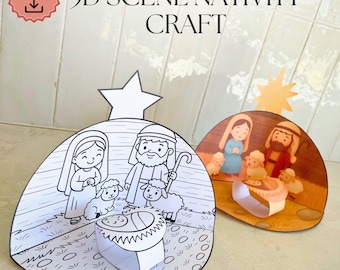 Nativity 3D scene craft, Christmas story for kids, Bible Printable Activity, Sunday School, VBS, Homeschool, The Birth of Jesus paper craft
