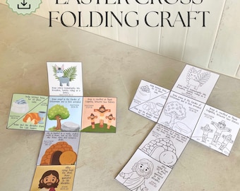 Easter cross folding surprise craft, Holy week story for kids, Bible Printable Activity, Sunday School, Homeschool, He is risen, Christian