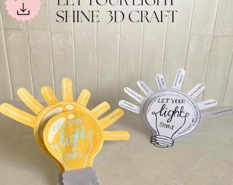 Let Your Light Shine 3D craft, Matthew 5:16 for kids, Bible Printable Activity, Sunday School, VBS, Homeschool, Printable Christian lesson