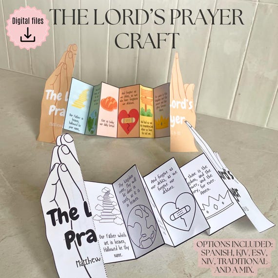 The Lord's Prayer folding surprise craft, Church story for kids, Bible Printable Activity, Sunday School, VBS, Homeschool, Christian prayer
