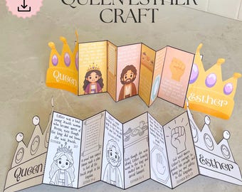 Artisanat surprise pliant de la reine Esther, Raconter une histoire pour les enfants, Activité à imprimer, École du dimanche, École à la maison, Chrétienne, Femmes de la Bible
