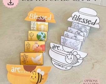 Beatitudes folding surprise craft, Beatitudes of Jesus for kids, Bible Printable Activity, Sunday School, Homeschool, Christian verses