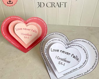 1 Corinthians 13:4-8 3D paper craft, Church kids, Bible Verse Printable, Sunday School, VBS, Homeschool, Christian Valentine’s Day