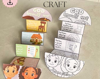 God knows me folding surprise craft, Psalm 139:1-6 for kids, Printable Activity, Sunday School, Homeschool, Christian supply, Bible verses