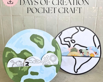 7 Days of Creation pocket craft, The Creation story for kids, Bible Printable Activity, Sunday School, VBS, Homeschool, Christian Preschool