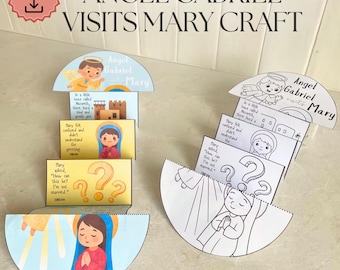 Angel Gabriel visits Mary folding surprise craft, Christmas story for kids, Bible Printable Activity, Sunday School, VBS, Homeschool papers