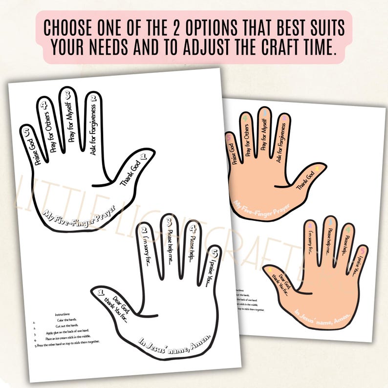 5 Finger Prayer Craft, Teach Kids How to Pray, Bible Printable Activity ...