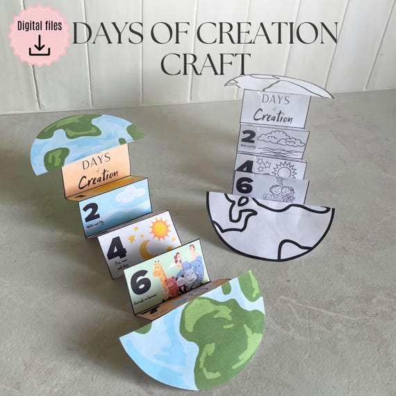 7 Days of Creation folding surprise craft, The Creation story for kids, Bible Printable Activity, Sunday School, VBS, Homeschool, Christian