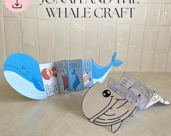 Jonah and the whale folding surprise craft, Jonah story for kids, Bible Printable Activity, Sunday School, VBS, Homeschool, Christian lesson