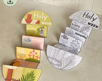 Artisanat surprise pliable avec compte à rebours de la semaine sainte, Histoire de Pâques pour les enfants, Activité biblique à imprimer, École du dimanche, École à la maison, Il est ressuscité