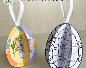 Paasverhaal ei 3D-knutselen, kleurpapier voor kinderen, afdrukbare bijbelactiviteit, zondagsschool, thuisonderwijs, christelijke kleuterschool, Goede Week DIY