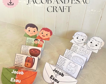 Jacob en Esau vouwen verrassingsvaartuig, Jacob-verhaal voor kinderen, afdrukbare bijbelactiviteit, zondagsschool, VBS, christelijke thuisschool, miniboek