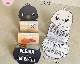 Elijah and the ravens folding surprise craft, Story Retell for kids, Printable Activity, Sunday School, Homeschool, Christian, Booklet